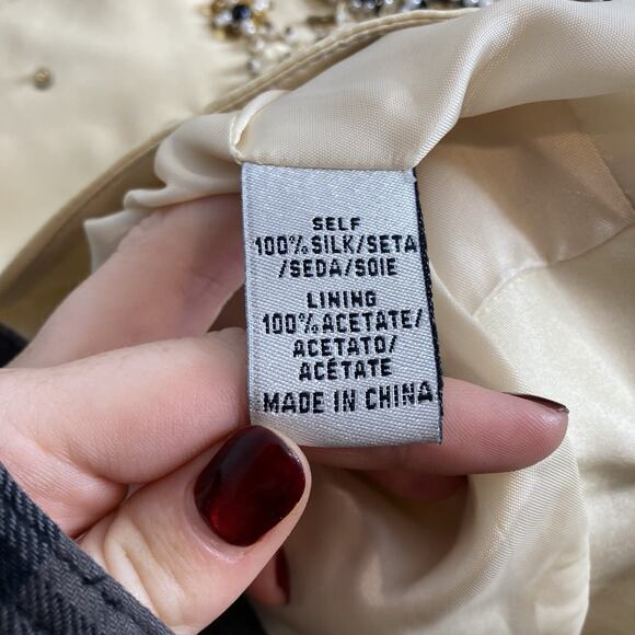 Tibi Women's Cream Beaded Sequins Silk Tunic Blouse Size‎ 6 Regal Maximalist - Picture 8 of 15